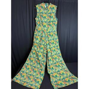 Bright  And Beautiful pocketed Floral Jumpsuit Romper wide leg  boho size XL